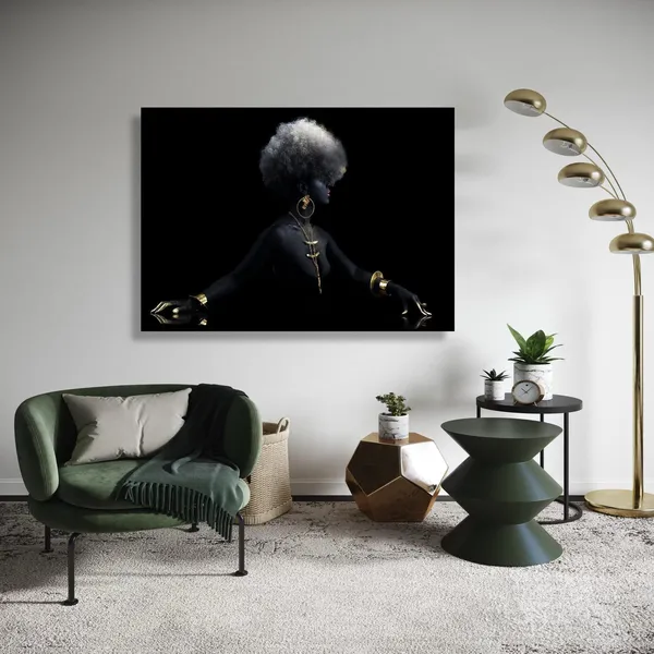 Elegant Afro Woman Portrait Art Print, Modern Glamour