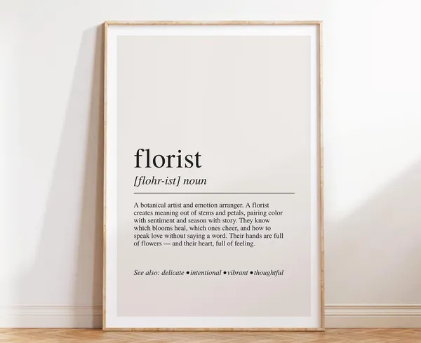 Florist Definition Print, Floral Wall Art