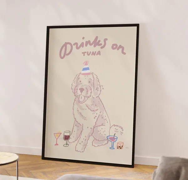 Dog Open Bar Sign, Pet Wedding Portrait Art Print