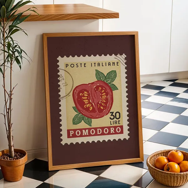 Tomato Retro Stamp Poster, Kitchen Wall Art Print
