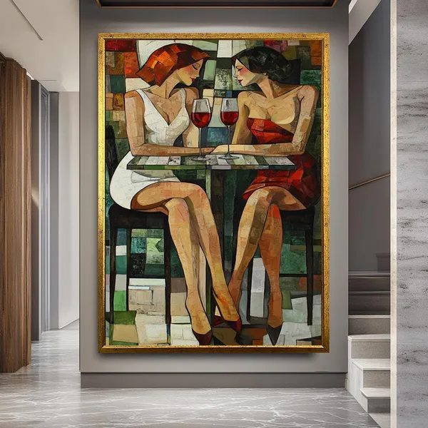 Abstract Wine Women Modern Cubist Art Print