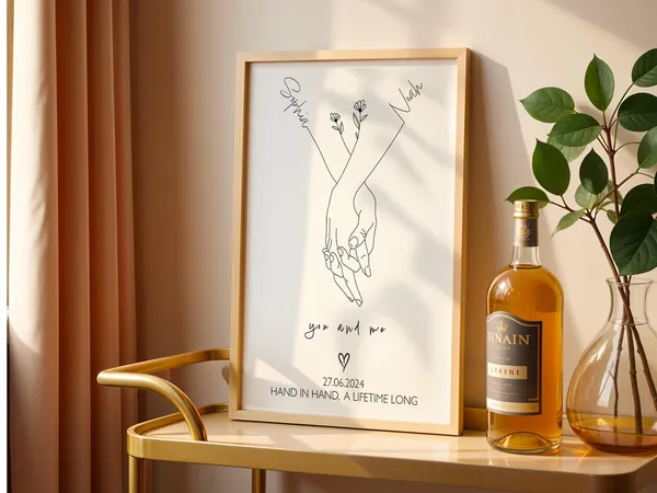 Hand In Couple Line Art Print, Minimalist Romance