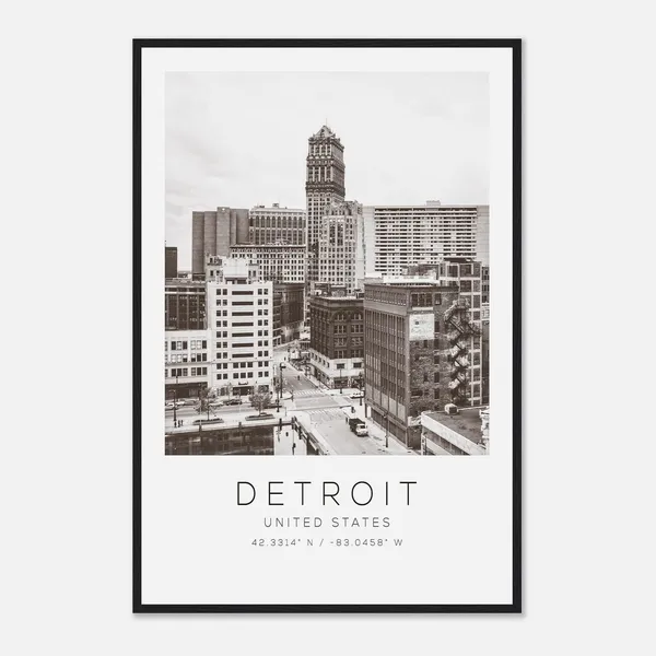 Detroit Travel Photo Poster, Minimalist USA Print