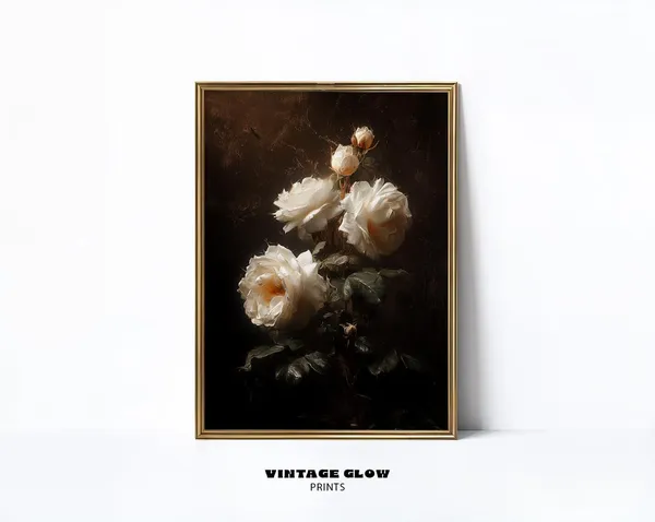 Moody Vintage Floral Art Print, Antique Still Life