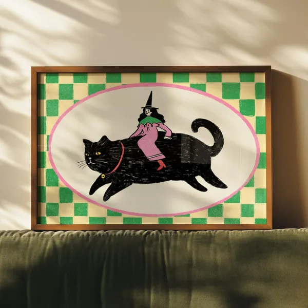 Witch Wall Art Medieval Black Cat Art Print