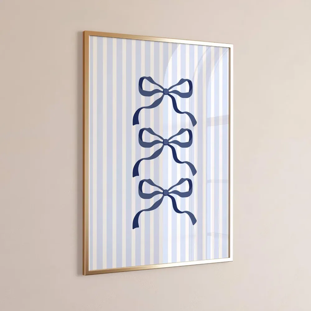 Striped Bow Print, Navy Light Blue Preppy Art Print