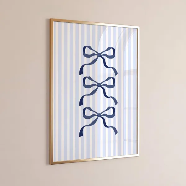 Striped Bow Print, Navy Light Blue Preppy Art Print