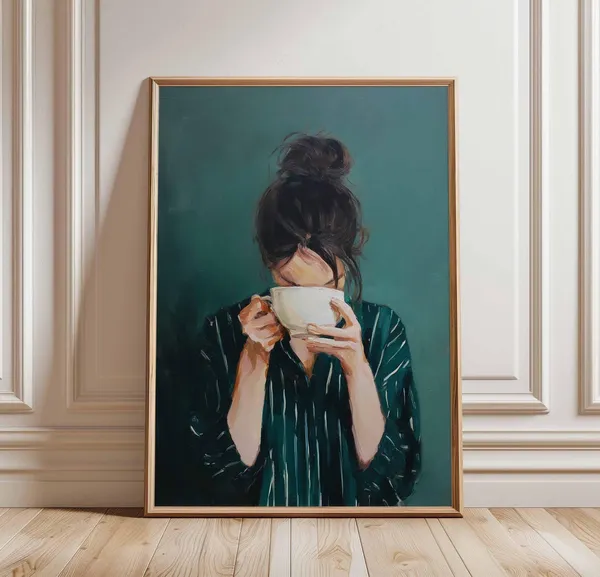 Minimalist Woman Drinking Coffee Poster Art Print
