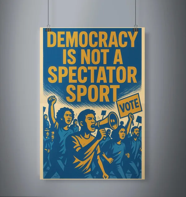 Democracy Protest Art Print, Blue Gold Vote Sign