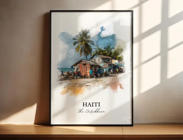 Haiti Watercolor Caribbean Islands Travel Poster