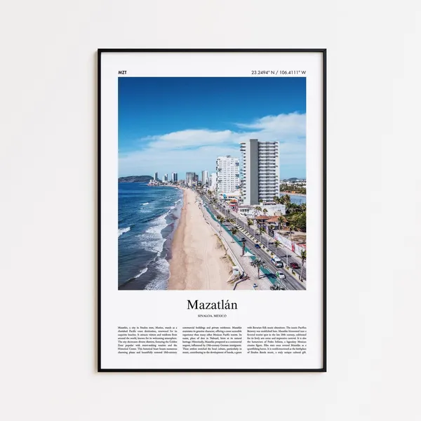 Mazatlan Travel Poster, Minimal City Print