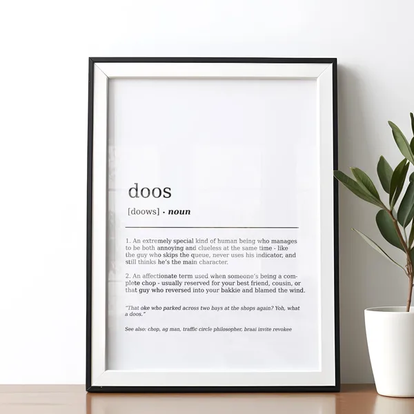 Funny Doos South African Definition Poster, Minimalist Art Print