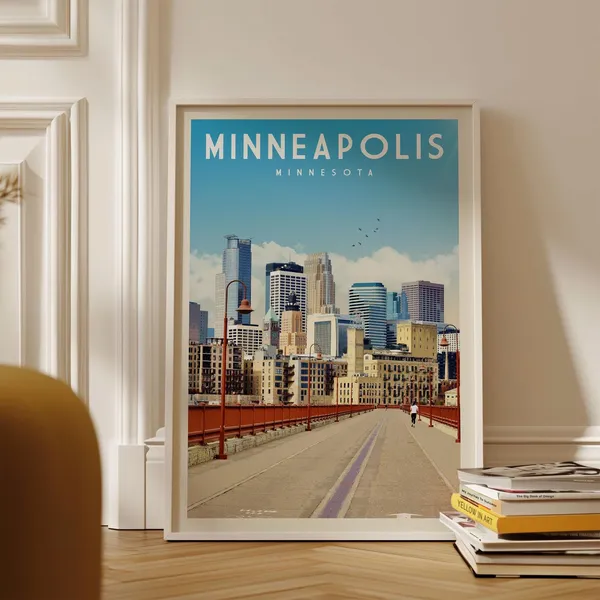 Minneapolis Travel Map Art Print, Minnesota Decor