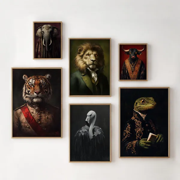 Victorian Animal Portrait Set, Vintage Fashion Art Print