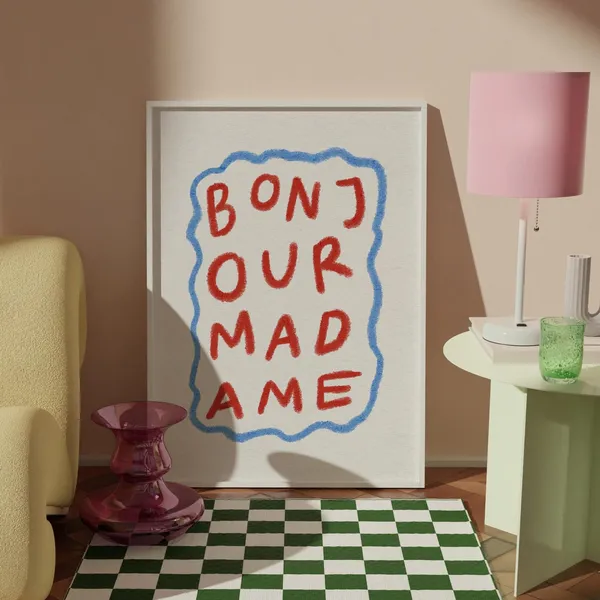Bonjour Madame French Art Print, Colorful Wall Decor