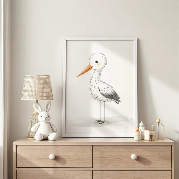Cute Stork Illustration, Whimsical Bird Nursery Art Print