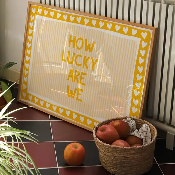 How Lucky Are We Yellow Stripe Preppy Art Print