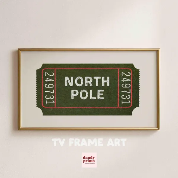 Christmas TV Art North Pole Vintage Ticket Stub