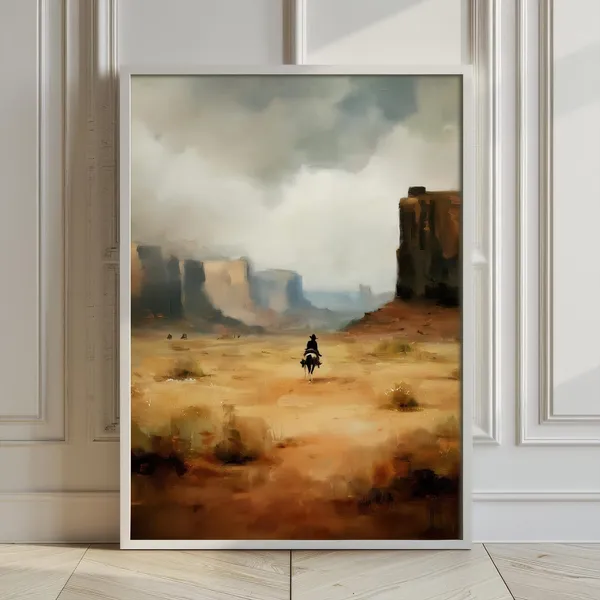 Lone Cowboy Western Landscape Art Print