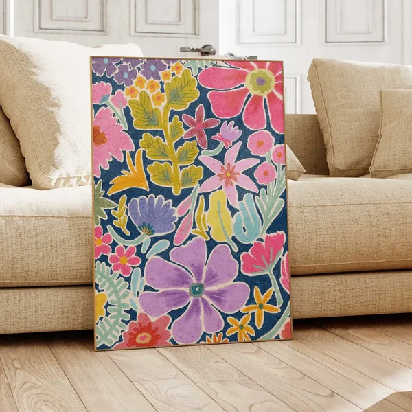 Abstract Floral Oil Pastel Art Print, Botanical Decor