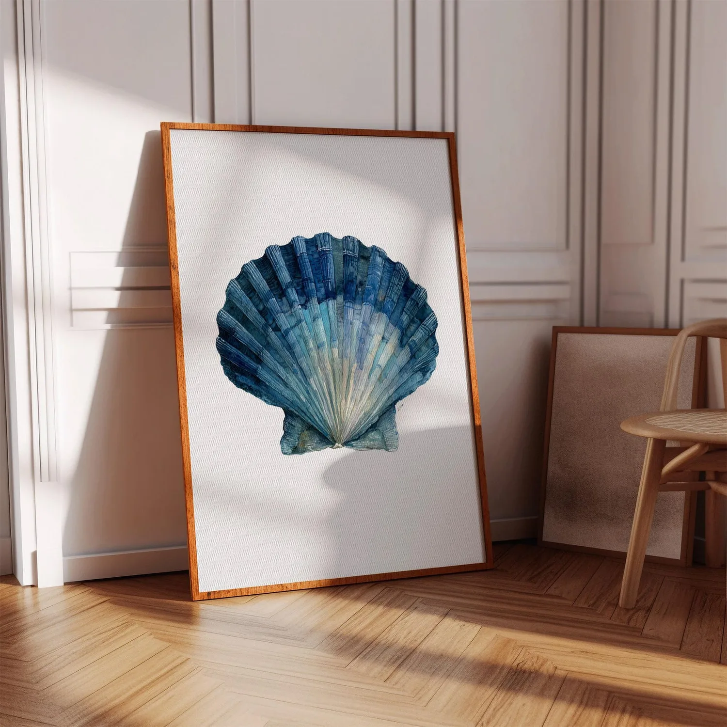 Blue Seashell Watercolor Coastal Beach Art Print