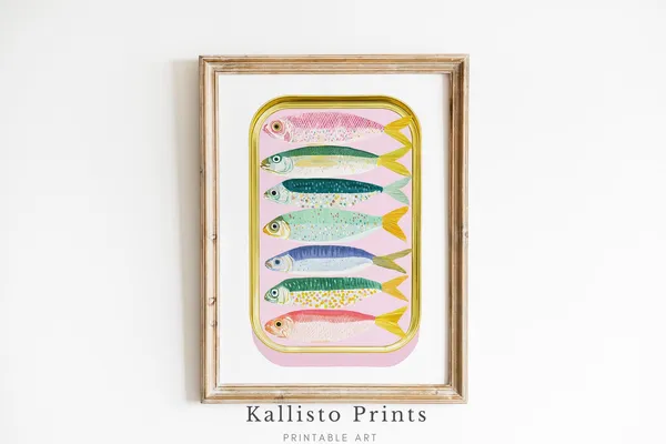Colorful Sardine Tin Retro Seafood Kitchen Art Print