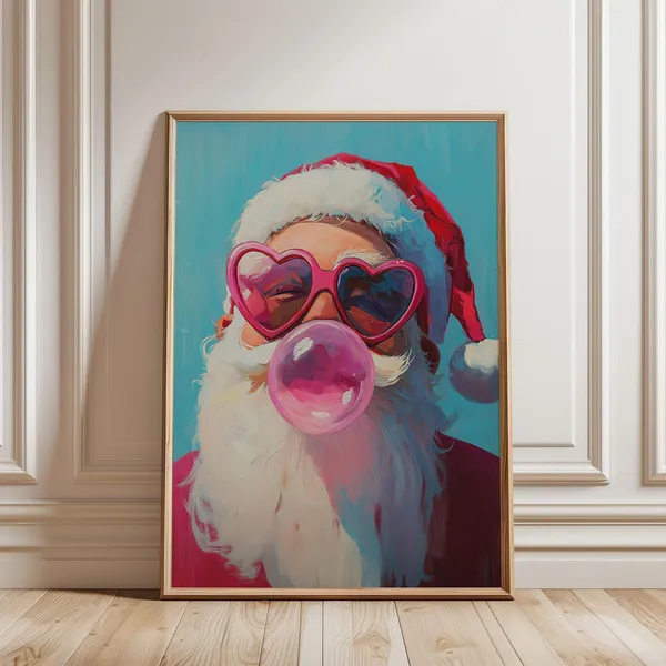 Funny Santa Christmas Wall Art, Pastel Holiday Decor