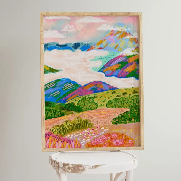 Colorful Mountain Art Print, Eclectic Dopamine Decor