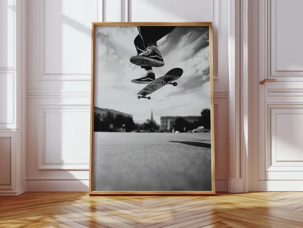 Black And White Skateboarding Action Photo Art Print