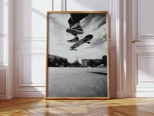 Black And White Skateboarding Action Photo Art Print