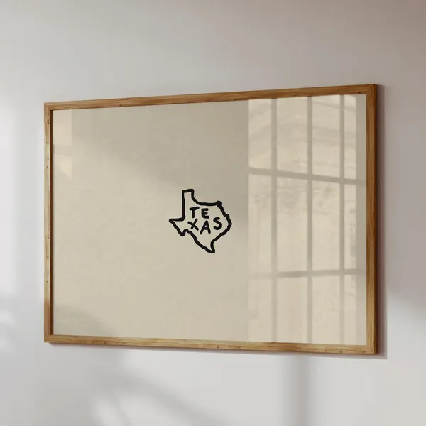 Minimalist Texas Love Art Print, Handdrawn Poster