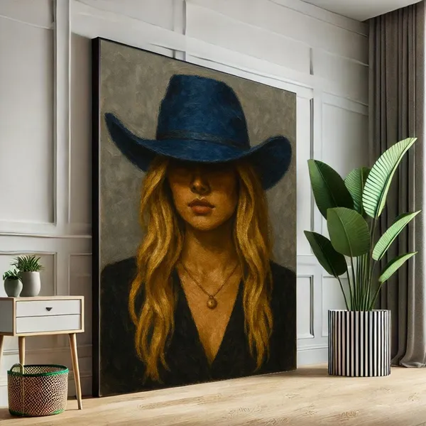 Rustic Cowgirl Portrait, Western Living Room Art Print