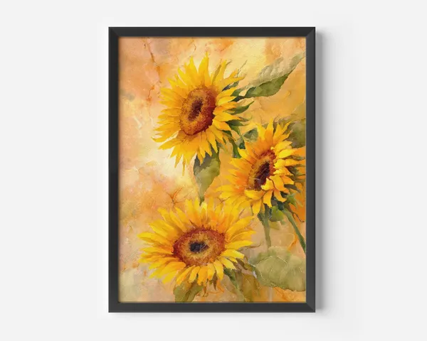 Vintage Watercolor Sunflower Art Print, Botanical Floral