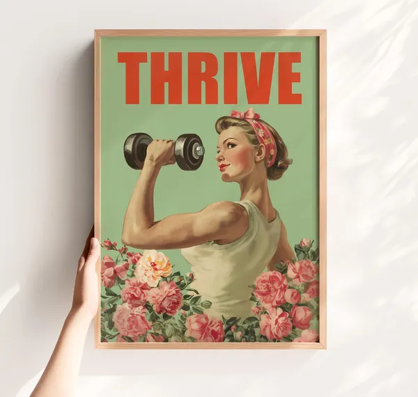 Thrive Poster, Retro Fitness Girl Power Print