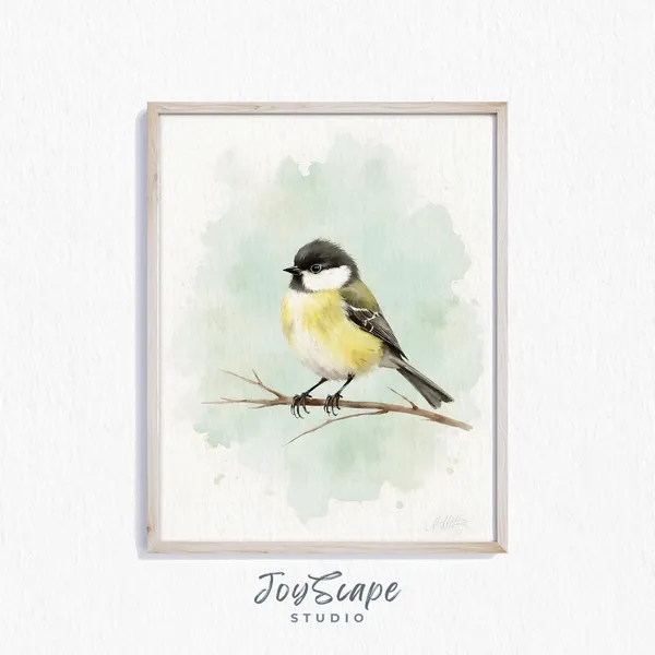 Chickadee Watercolor Art Print, Rustic Nursery Decor