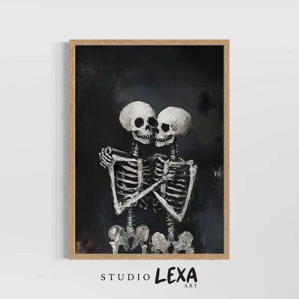 Couple Skeleton Gothic Halloween Love Art Print