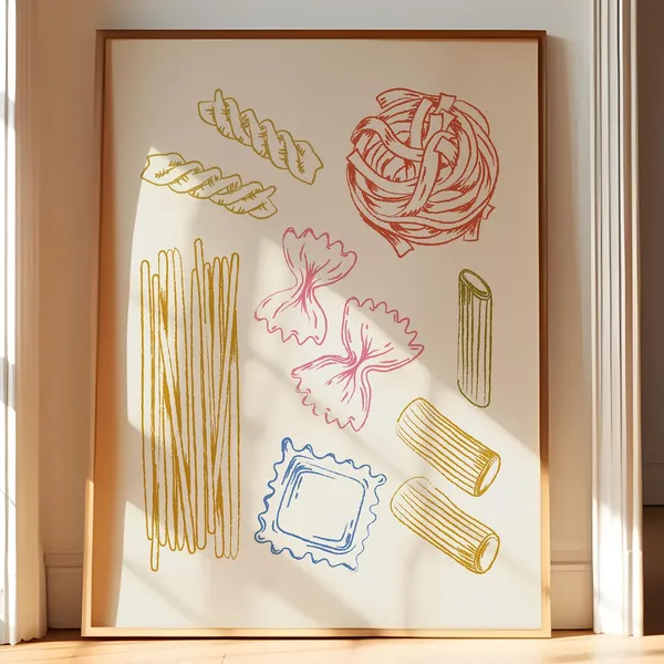 Pasta Illustration For Lovers Kitchen Poster Print