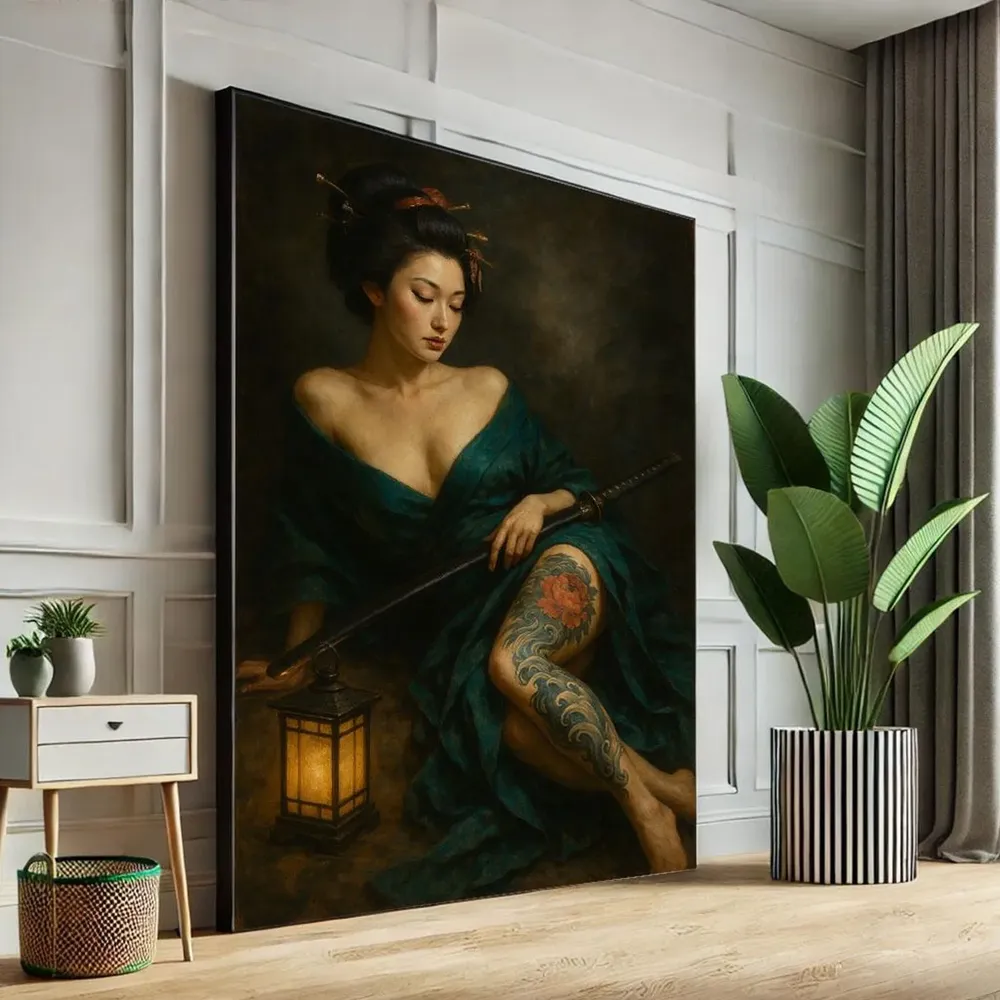 Calm Geisha Portrait Art Print, Elegant Bedroom Decor