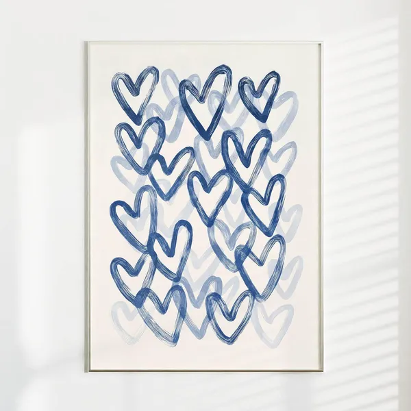 Blue Heart Graffiti Art Print, Preppy Dorm Decor