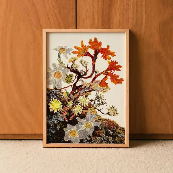 Abstract Botanical Art Print, Japandi Autumn Decor