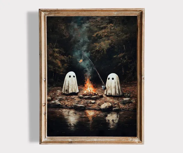 Ghosts Fishing By Campfire Halloween Art Print