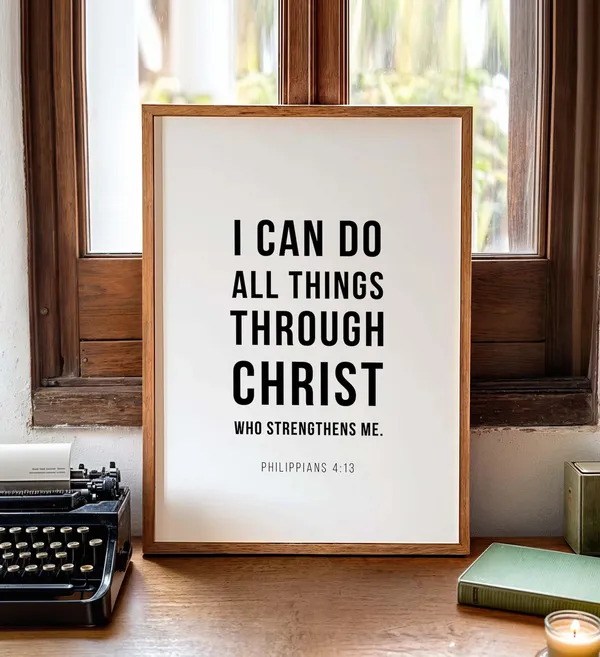 Philippians 4:13 Bible Verse Art Print, Christian Decor