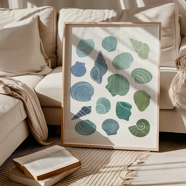 Blue Seashell Art Print, Coastal Cowgirl Decor