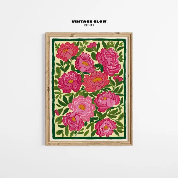 Pink Peonies Bold Abstract Floral Art Print