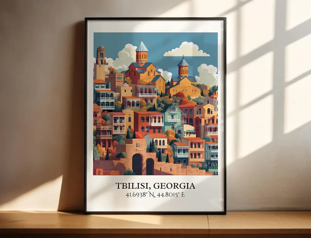 Tbilisi Retro Travel Poster, Georgia Country Decor