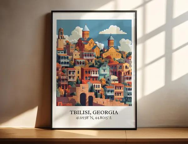 Tbilisi Retro Travel Poster, Georgia Country Decor