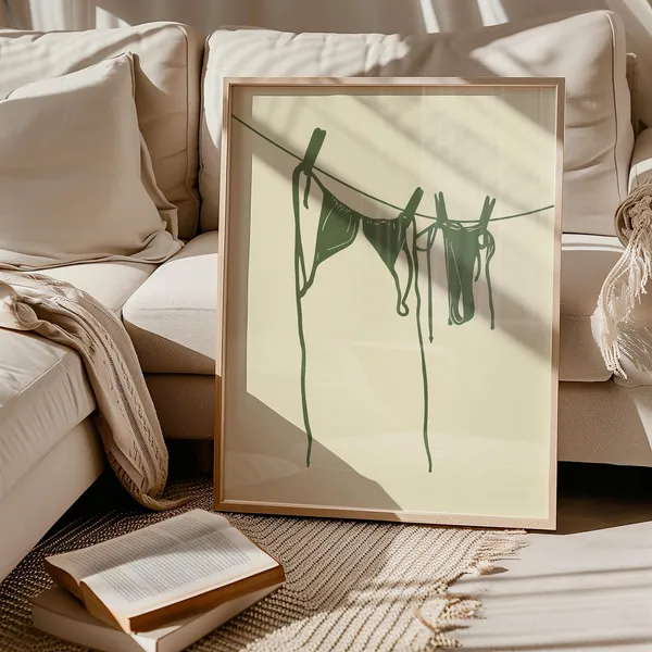 Green Bikini Art Print, Coastal Cowgirl Decor
