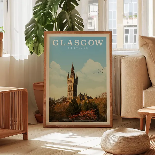 Glasgow Scotland Vintage Travel Poster, City Print