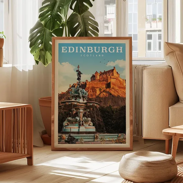 Edinburgh Scotland Travel Poster, Sunset City Print