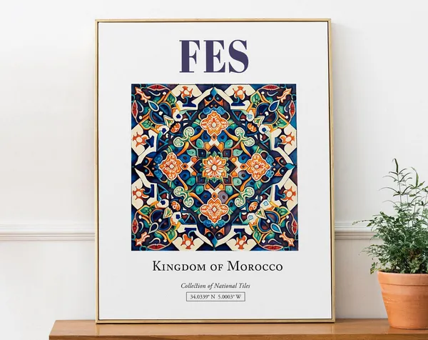 Fes Morocco Folk Traditional Tile Art Print, Living Room
